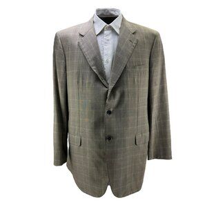Brioni Adriano 3 Button Double Vent Wool Silk Blazer Gray/Orange Check Men's 48L